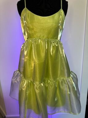 Alden Adair Lime Green Sheer Organza Tiered Mini Dress Size Small